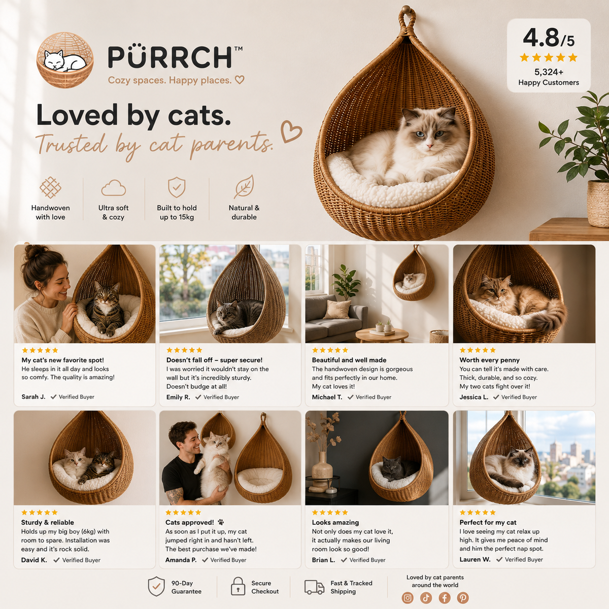 PÜRRCH™ Handwoven Hanging Cat Cocoon